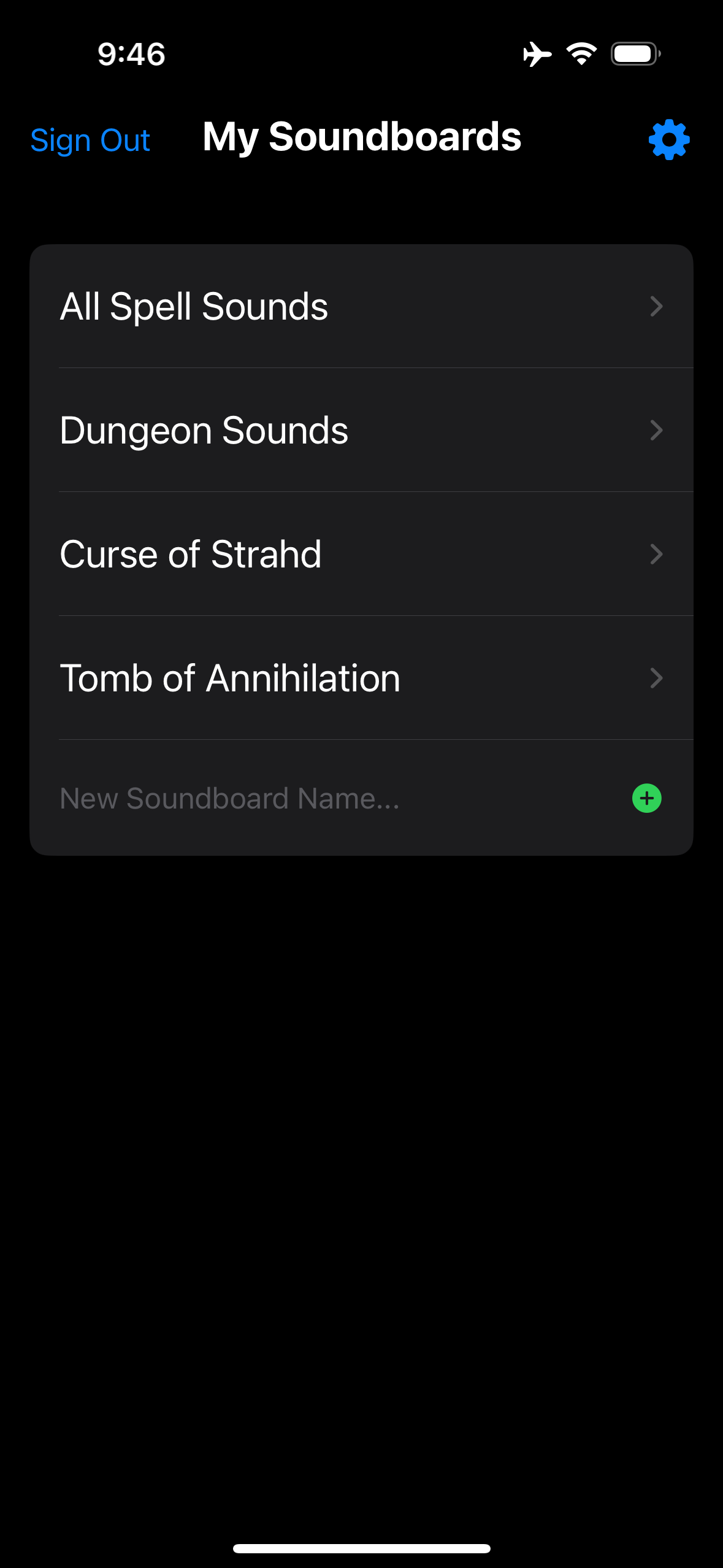 Screenshot of Dungeon Soundboard main screen