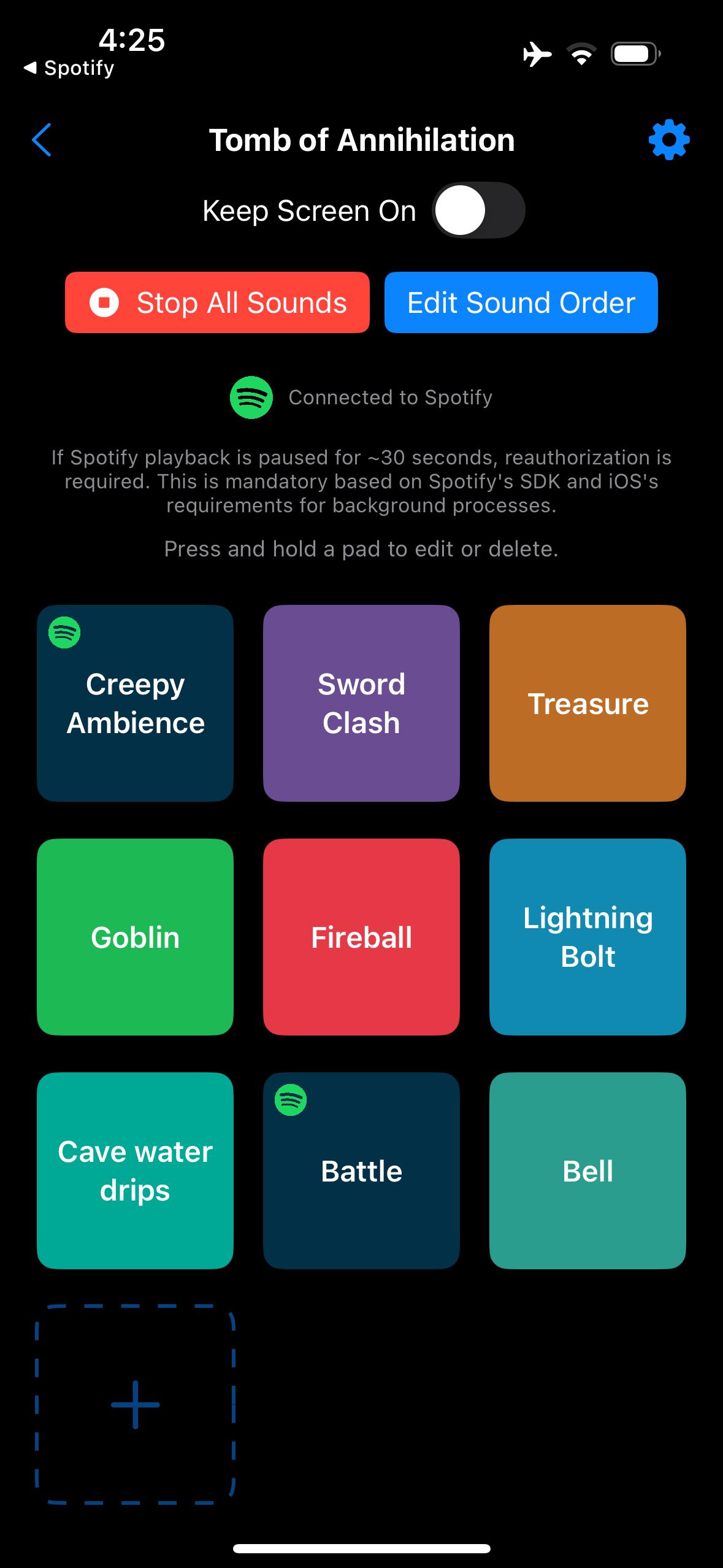 Screenshot of Dungeon Soundboard playlist integration